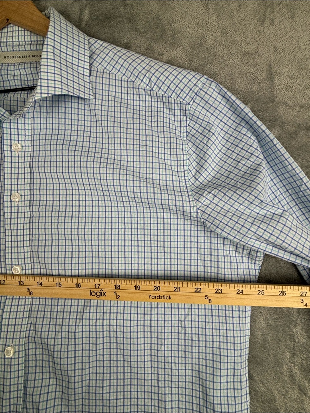 Holderness & Bourne Shirt Mens XL Blue Plaid Tailored Fit Picard Stretch - Picture 12 of 16